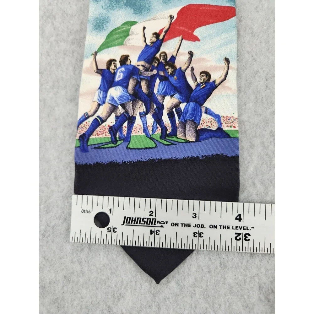 Vintage Structure Denim Mens Necktie Tie Silk Flags‎ Italy Soccer USA Italian